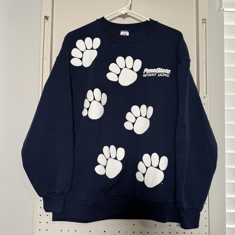 Vintage Penn State Nittany Lions Sweatshirt Mens L Blue Crewneck 90s Paw Print
